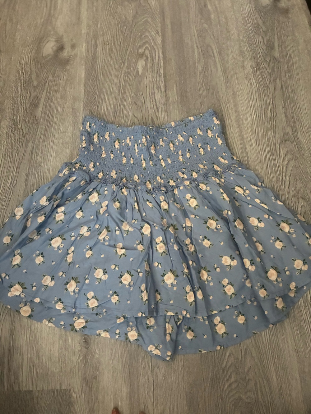 Hollister Blue Smocked Floral Mini Skirt